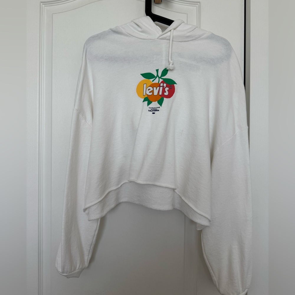 Levi's White Cropped Oversized Hoodie with Colorful Fruit Logo size Medium